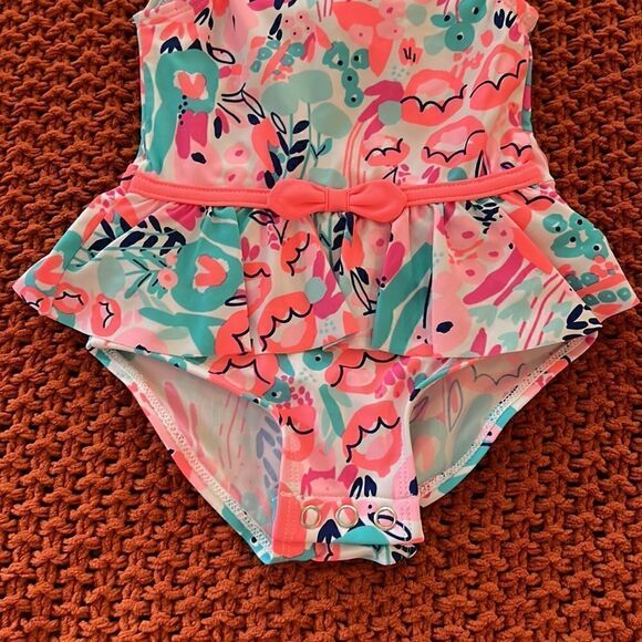 Carters just one you 9M floral one piece bath in suit w snap crotch and ruffles - Picture 3 of 7